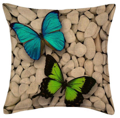 Kuber Industries Butterfly 2 Piece Jute Cushion Cover - 16"x16", Cream,Standard,CTKTC02681