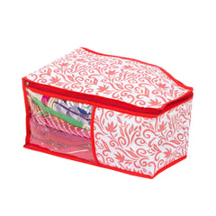 Kuber Industries Floral Design 2 Piece Non Woven Blouse Cover Set (Red & White) - CTKTC023186
