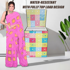 Heart Home Washing Machine Cover | Yellow & Check Print Washing Machine Cover | PVC | Top Load Fully-Automatic Washing Machine Cover | Multi