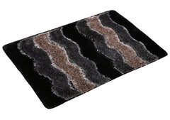 Heart Home Wave Design Velvet Doormat, Pack of 2 (Black & Grey)