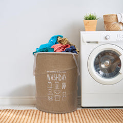 Heart Home Laundry Basket | Round Foldable Laundry Basket | Jute Storage Bag with Button Handles | Clothes Basket for Home | Toy Storage Basket | 45 LTR | Pack of 2 | Beige