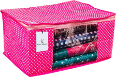 Kuber Industries 3 Pieces Quilted Polka Dots Cotton Saree Cover Set, Red, Pink and Purple