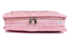 Heart Home Embroidery Design Portable Jewellery Organizer With 6 Tranasparent Pockets For Keeps Your Jewellery,Earrings, Pendants Organized And Secure (Pink)