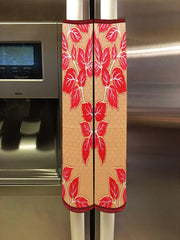 Heart Home Leaf Design PVC 2 Pieces Fridge/Refrigerator Handle Cover (Gold & Red) CTHH5392, Standard