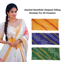 Kuber Industries Heart Home Shagun Envelope for Gift|Bandhej Pattern for Gifting Lifafa|Cardboard Envelope for Marriage|Many Occassions|Pack of 3 (Assorted)