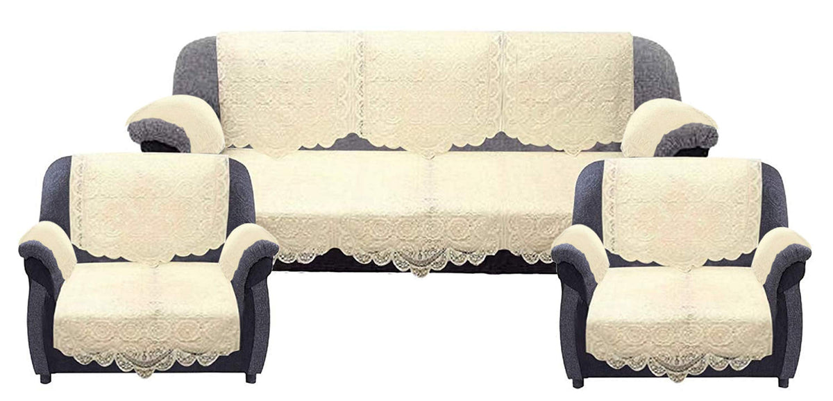 Kuber Industries KUBMART11944 Circle Design Cotton Geometric 5 Seater Sofa and Arms Cover (Cream, Standard) - Set of 6 Pieces