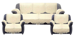 Heart Home Circle Design Cotton 5 Seater Sofa Cover Set with 6 Pieces Arms Cover and 1 Center Table Cover (Set of 17, Cream)-HEART11998, Standard