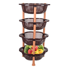 Kuber Industries Storage Basket | Plastic 4 Layer Kitchen Storage Basket | Storage Rack for Kitchen | Multi-Layer Vegetable Rack | Desire Floor-Standing Rack | Brown