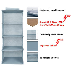 Kuber Industries 4 shelf Closet Organizer For Wardrobe|Non-woven Collapsible Wardrobe|Hanging Shelf For clothes|4 shelves Cloth Organizer|Pack of 2 (Grey)