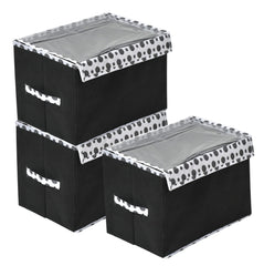 Heart Home Dot Printed Multiuses Medium Non-Woven Storage Box/Organizer With Tranasparent Lid- Pack of 3 (Black) -44HH0419