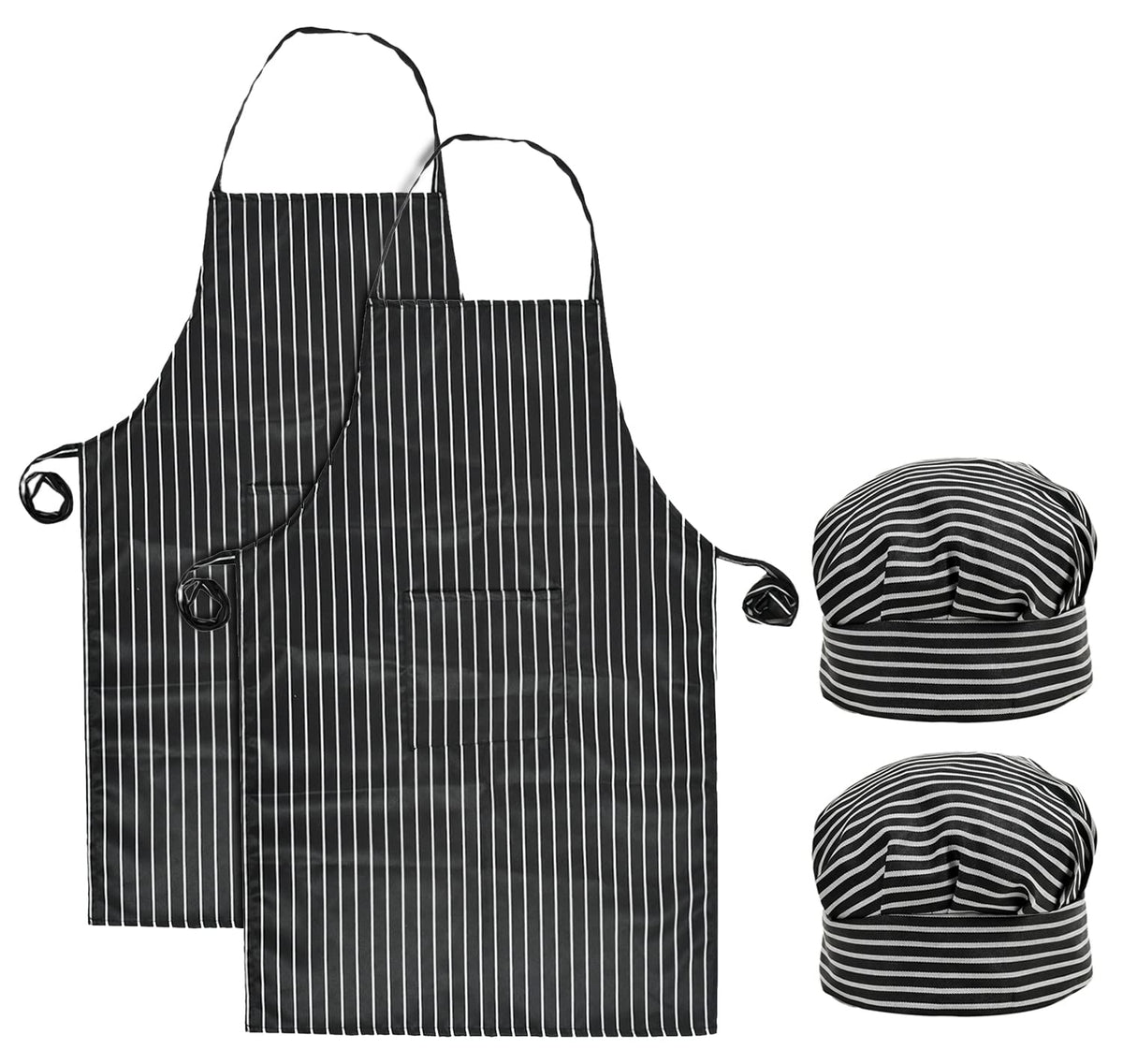 Kuber Industries Linning Printed Oil Stain Resistant Cooking Kitchen Apron & Cap for Men Women, Set of 4 (Black)-50KM01018