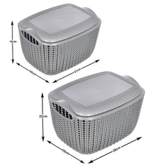 Heart Home Multipurposes Large & Small M 30-25 Plastic Basket, Organizer For Kitchen, Countertops, Cabinets, Bathroom With Lids- Pack of 4 (Grey) -46HH060