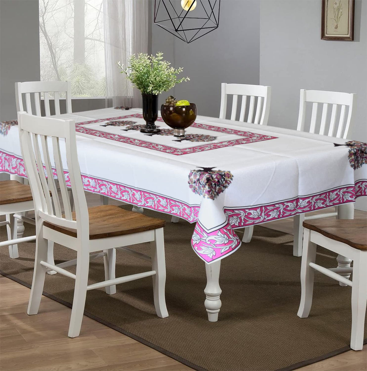 Kuber Industries Floral Print Polyester Dining Table Cover/Table Cloth for Home Decorative Luxurious 6 Seater, 60"x90" (Pink) 54KM4276