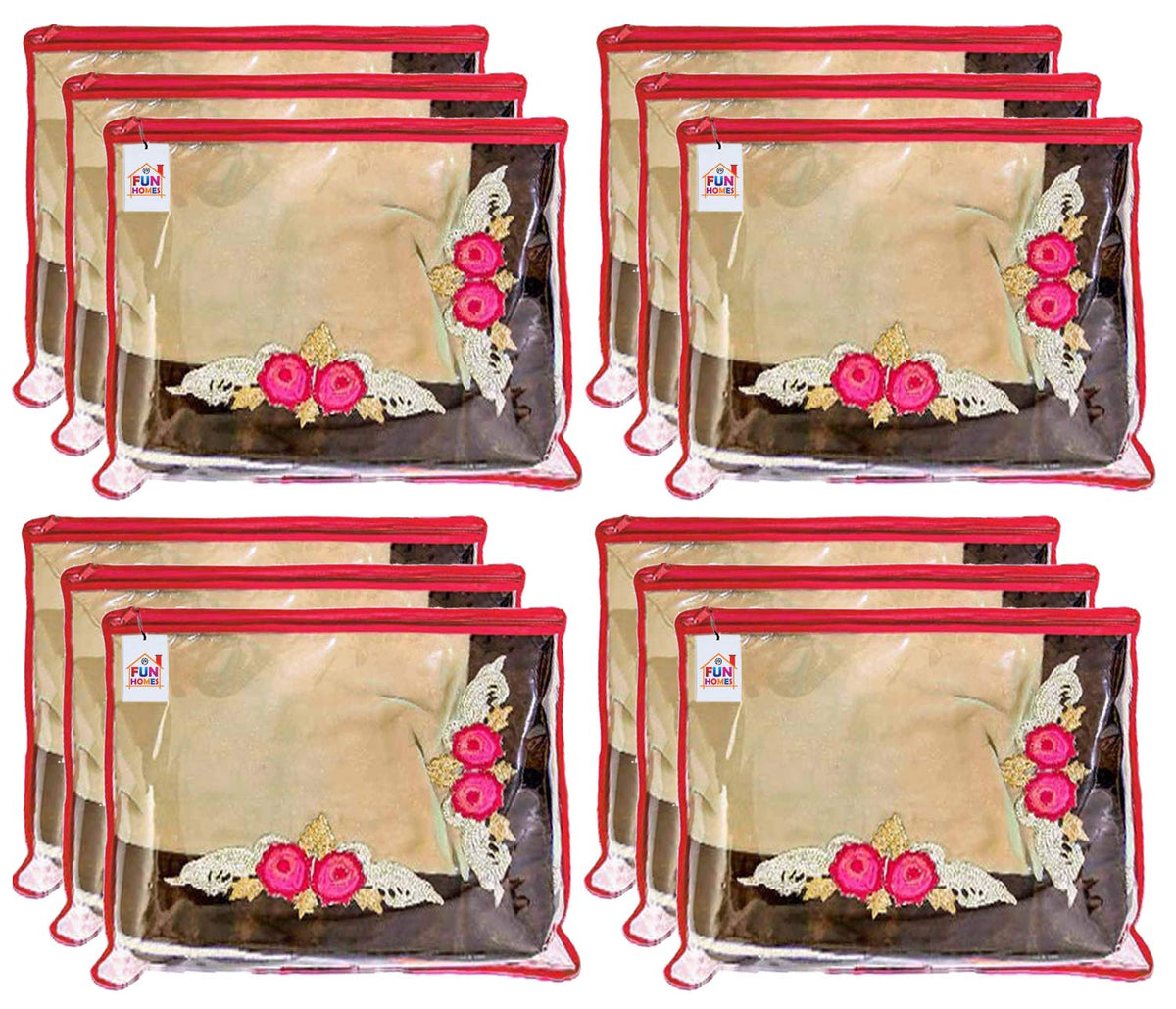 Fun Homes Non Woven 12 Pieces Single Packing Saree Cover Set (Red)