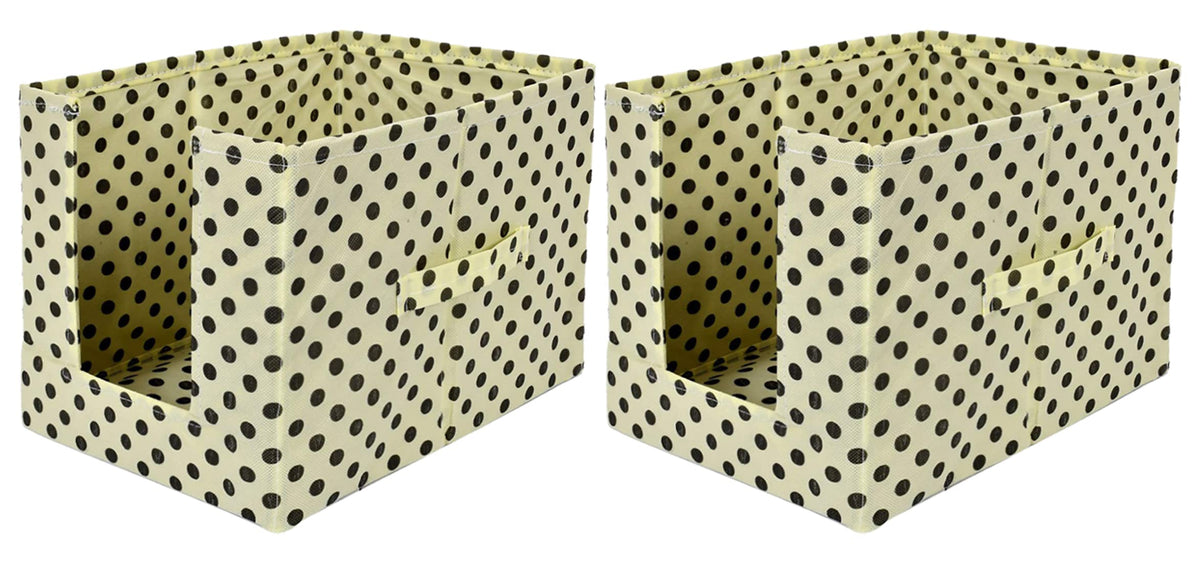 Kuber Industries Dot Printed Multiuses Non-Woven Closet Organizer With Handles- Pack of 2 (Cream & Black) -HS43KUBMART26559
