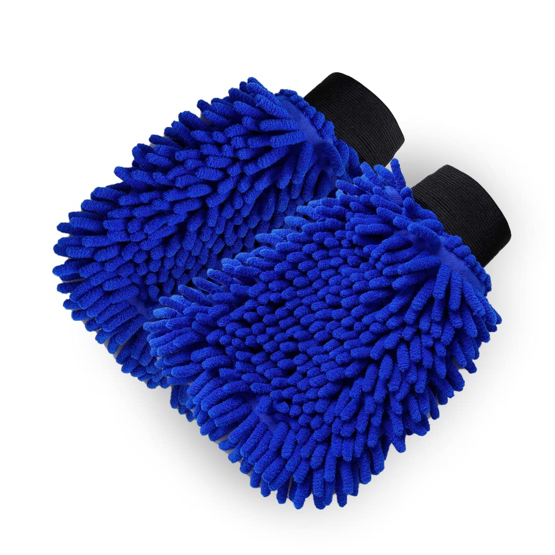 Kuber Industries Set of 2 Chenille Dry Mitt Gloves | Multi-Purpose Gloves for Kitchen, Home & Laptop Cleaning | Lint & Scratch Free|Super Absorbent | Blue