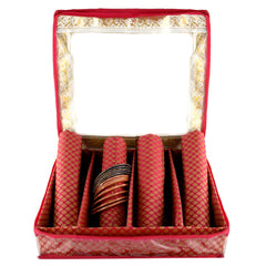 Kuber Industries Polka Dots Design Brocade Hardboard Four Rod Bangle Box (Pink) -CTKTC38845