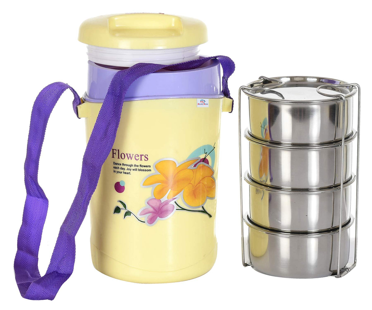 Heart Home 4 Inner Stainless Steel Tiffin Box for Office, School, College and Travelling (Cream)-HHEART15293, Standard