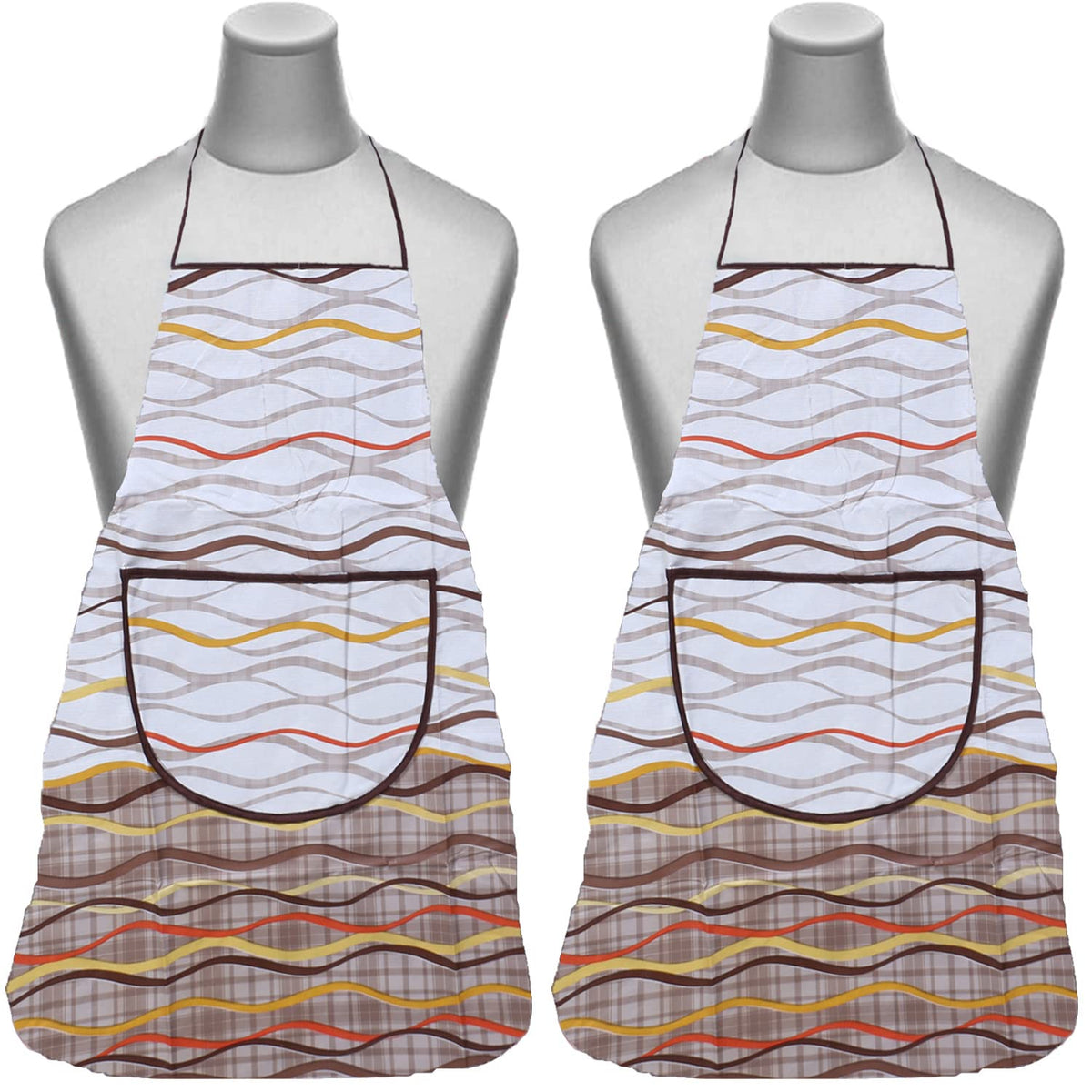 Kuber Industries Apron|PVC Unique Strips Printed Kitchen Chef Cloth|Waterproof Centre Pocket Apron With Tying Cord for Men & Women,Pack of 2 (Multicolor)