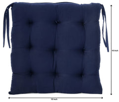 Heart Home Microfiber Square Chair Pad/Cushion for Office, Home or Car Sitting with Ties, 18 * 18 Inch (Navy Blue), Standard (HS_37_HEARTH020849)