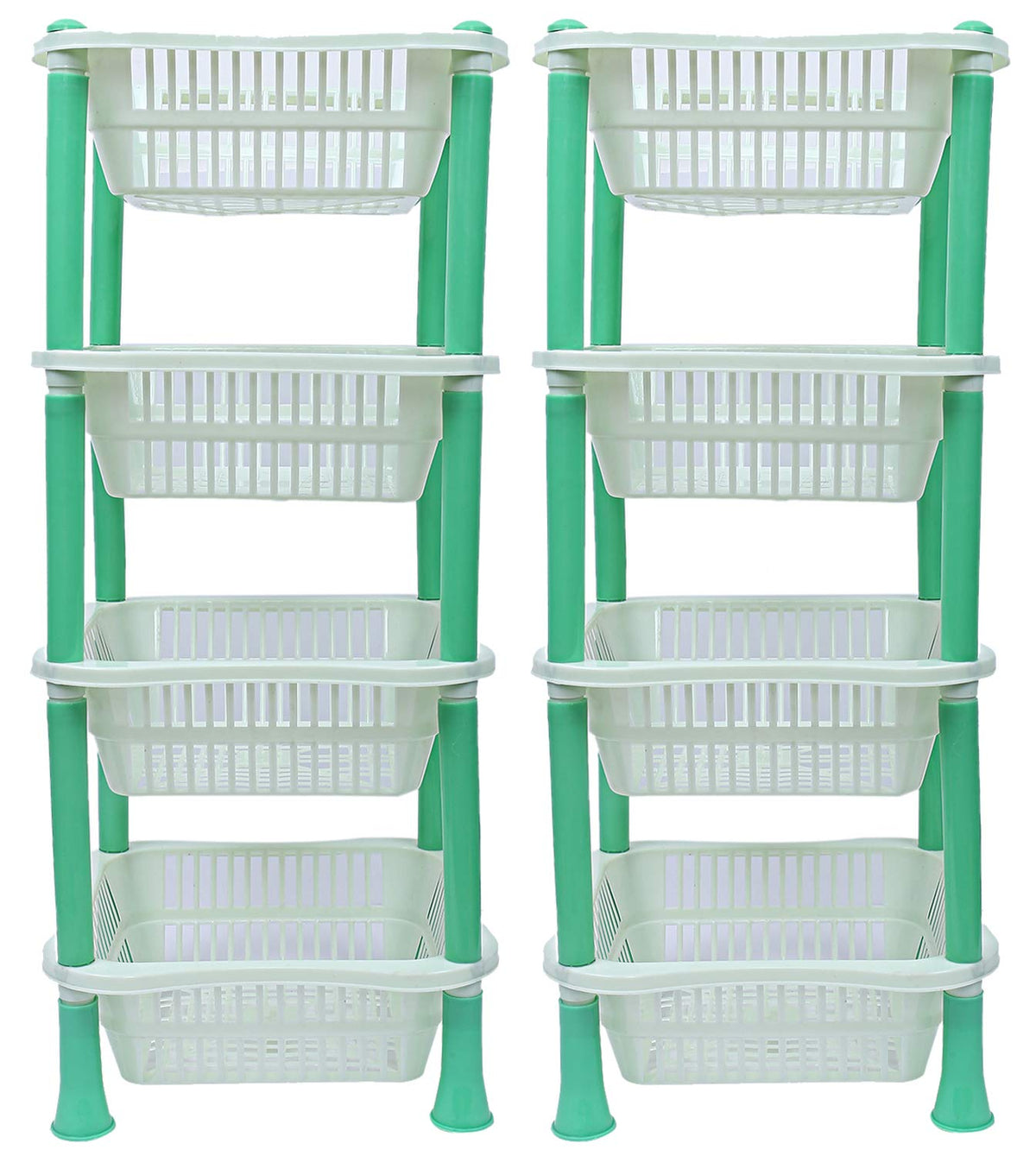 Kuber industries Plastic 2 Pieces 4 Layer Multi-Purpose Kitchen Storage Basket Rack (Green)-CTKTC13265