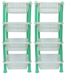 Kuber industries Plastic 2 Pieces 4 Layer Multi-Purpose Kitchen Storage Basket Rack (Green)-CTKTC13265