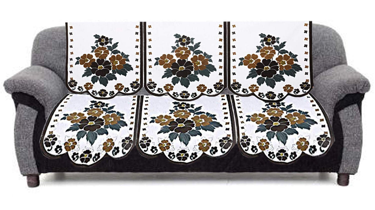 Kuber Industries Flower Cotton 2 Piece 3 Seater Sofa Cover (Standard, Brown) - CTKTC28695
