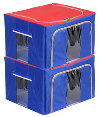 Kuber Industries Steel Frame Storage Box/Organizer For Clothing, Blankets, Bedding With Clear Window, 44Ltr.- Pack of 2 (Red & Blue)-44KM0299