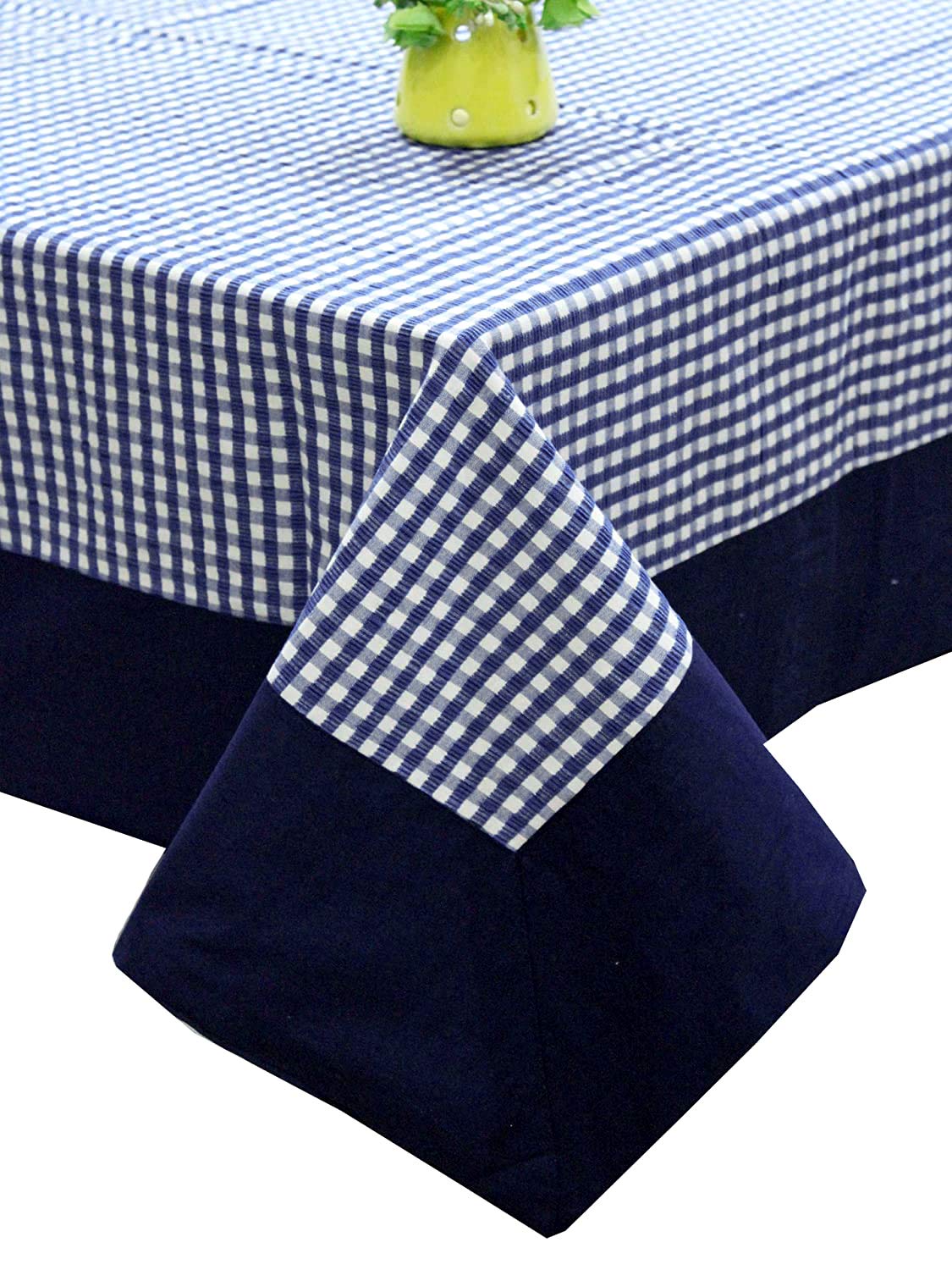 Kuber Industries Dining Table Cover 6 Seater|Table Cloth|Table Cover for Home, Restaurant|Cotton Checkered Design|Blue