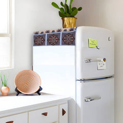 Kuber Industries Fridge Top Cover|Cotton Dustproof Decorative Refrigerator Top Protector|Rangoli Pattern with 6 Utility Pockets (Multicolor)