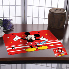 Kuber Industries Disney Team Mickey Printed PVC Dining Table Placemats with Tea Coaster Set, Set of 12 (Red)
