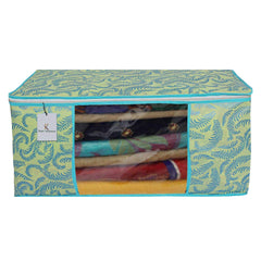 Heart Home Metallic Printed Non Woven 2 Pieces Saree Cover and 2 Pieces Underbed Storage Bag, Cloth Organizer for Storage, Blanket Cover Combo Set (Green) - HEART2131