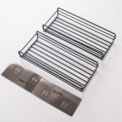 Kuber Industries Stainless Steel Bathroom & Kitchen Organizer Rack|Multipurpose Wall Shelves|Storage Racks & Shelves for Bathroom & Kitchen|HR-14|Pack of 2|Black