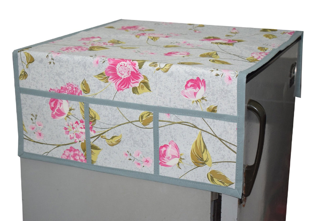 Kuber Industries Flower Design PVC Fridge Top Cover - Grey