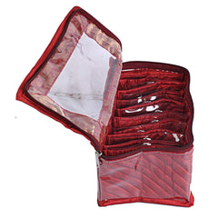 Kuber Industries Laminated Satin 10 Pouch Jewellery Box (Maroon and Green) - 2 Piece