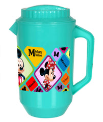 Kuber Industries Mickey Minnie Print Unbreakable Plastic Water Jug with Lid for Home, Kitchen, Office 2 Liter Pack of 2 (Green)