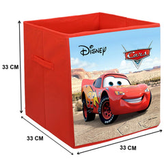 Kuber Industries Disney Cars Print Non Woven Fabric 4 Pieces Foldable Large Size Cloth Storage Box Toy, Books Wardrobe Organiser Cube with Handle (Brown)-KUBMART02330