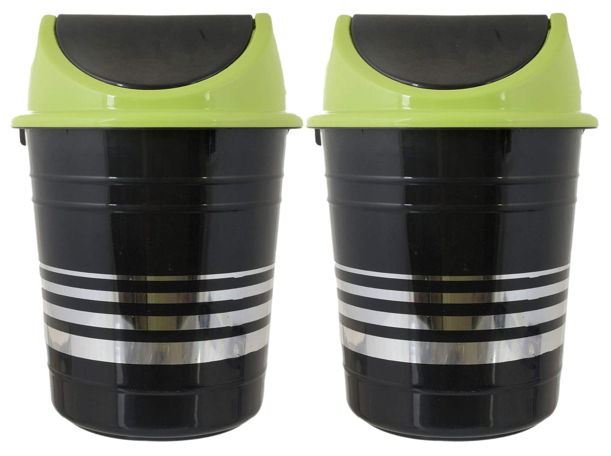 Kuber Industries Plastic 2 Pieces Medium Size Swing Dustbin/Swing Garbage Bin/Waste Bin, 10 Liters (Black & Green)-KUBMART10229, Pack of 2