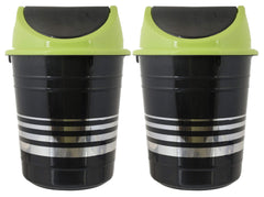 Kuber Industries Plastic 2 Pieces Medium Size Swing Dustbin/Swing Garbage Bin/Waste Bin, 10 Liters (Black & Green)-KUBMART10229, Pack of 2