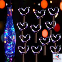 Heart Home Wine Bottle String Lights | 20 LED Bottle Cork Copper Wire String Lights | Wine Bottle Lights for Home Decoartion | Battery Powered | Pack of 12 | Multi
