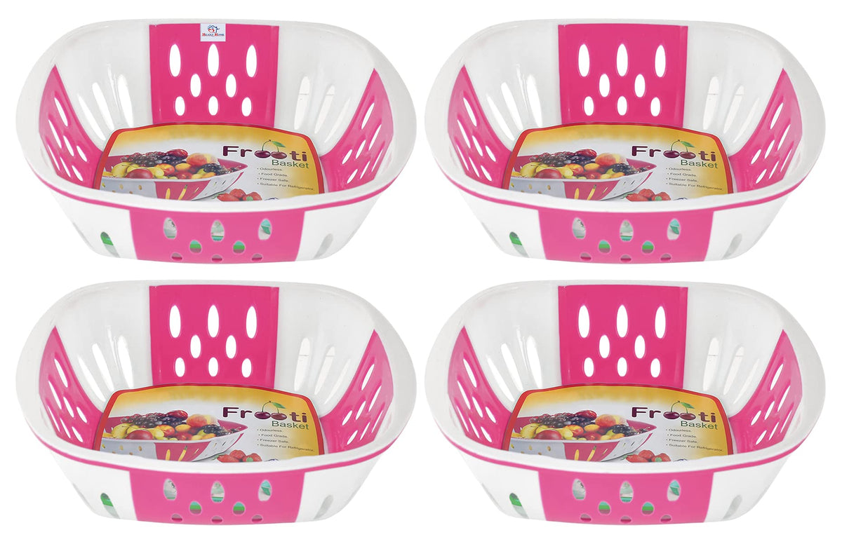 Heart Home Large Plastic Fruit, vegetable Storage Basket- Pack of 4 (Pink)-HS42KUBMART25363
