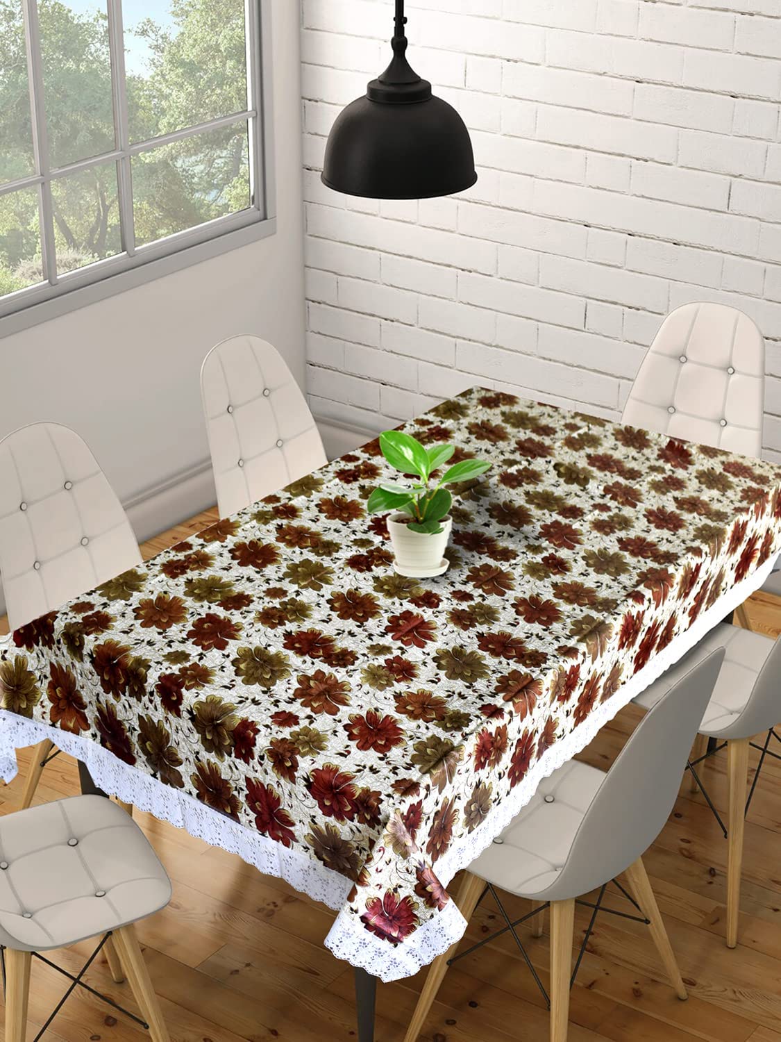 Kuber Industries Checkered PVC 6 Seater Dining Table Cover - Brown (CTKTC05151)