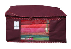 Heart Home 3 Pieces Non Woven Fabric Saree Cover/Clothes Organiser for Wardrobe Set with Transparent Window, Extra Large (Maroon)- HEART6950