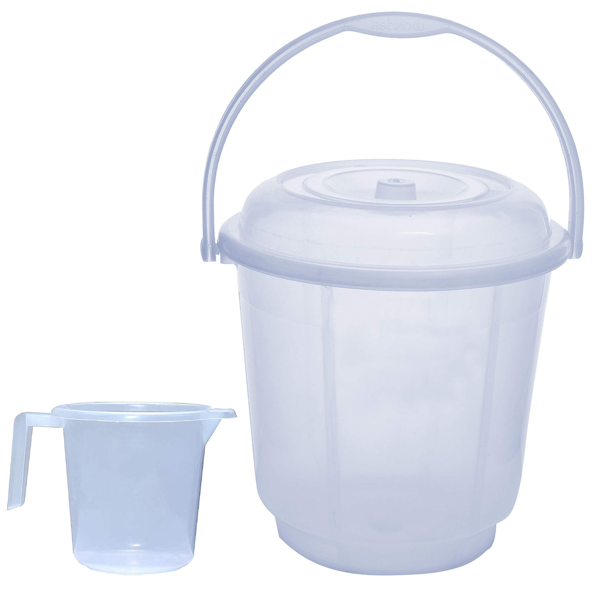 Kuber Industries 2 Pieces Unbreakable Virgin Plastic Bathroom Bucket with Lid with Mug Combo Transparent, (1 Pc 18 LTR Bucket with Lid & 1 Pc 2 LTR Mug)-KUBMART839