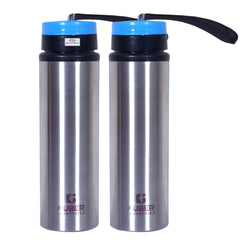 Heart Home Stainless Steel Water Bottle |Refrigerator Bottle For School Kids With Sipper Cap & Handle 750 ML Pack of 2 (Silver)