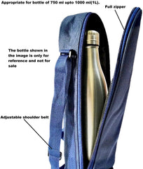 Kuber Industries 2 Pieces Canvas Waterproof Water Bottle Cover with Adjustable Shoulder Handle & Zipper Closure (Blue) -CTKTC039120