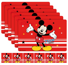 Kuber Industries Disney Team Mickey Printed PVC Dining Table Placemats with Tea Coaster Set, Set of 12 (Red)