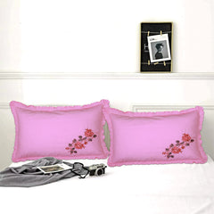 Heart Home Embroidery Pattern Breathable & Soft Cotton Pillow Cover for Sofa, Couch, Bed, Set of 2 (Pink) 54HH4119.