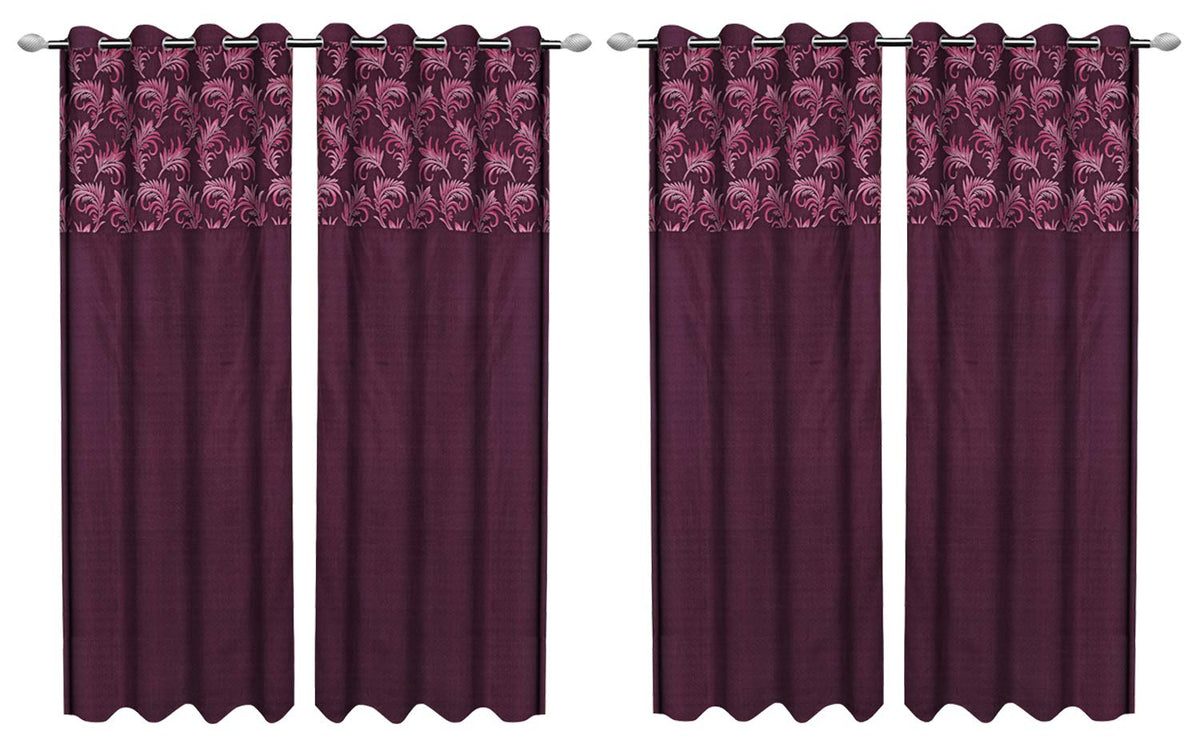Kuber Industries Leaf Design 4 Pieces Polyester Eyelet Door Curtain 7 Feet (Pink)-Ctktc14256