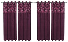 Kuber Industries Leaf Design 4 Pieces Polyester Eyelet Door Curtain 7 Feet (Pink)-Ctktc14256
